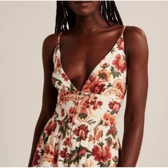 Abercrombie & Fitch Linen Blend Floral Button Front Maxi Dress XS Summer Boho - Picture 3 of 11